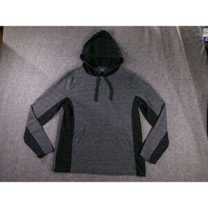 Machine Hoodie Mens L Gray Black Long Sleeve Pullover Thermal TwoTone Kangaroo